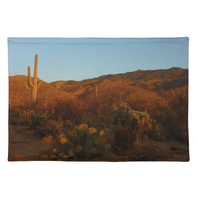 Saguaro Sunset I Arizona Desert Landscape Cloth Placemat (Front)