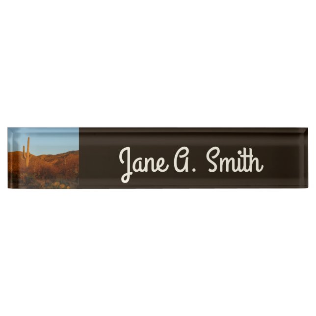 Saguaro Sunset I Arizona Desert Landscape Desk Name Plate (Front)
