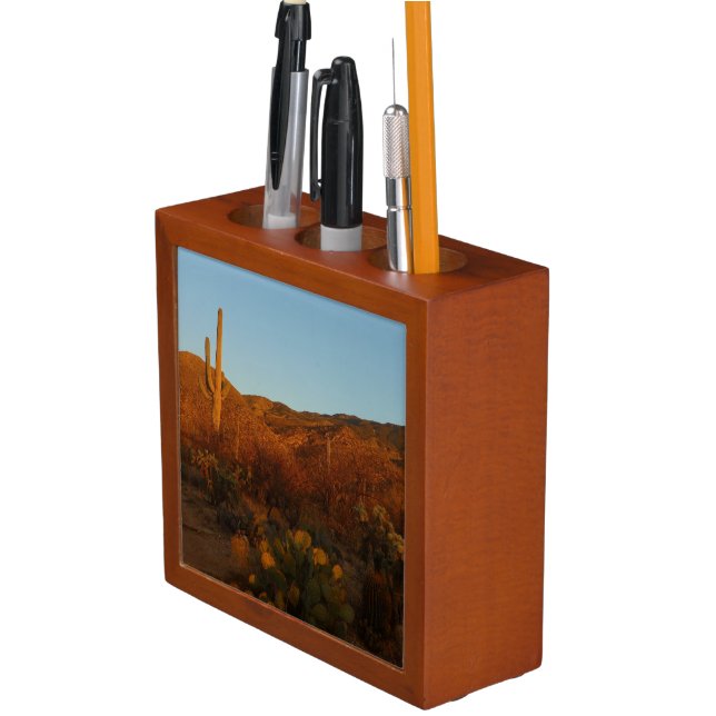 Saguaro Sunset I Arizona Desert Landscape Desk Organizer (In Situ)
