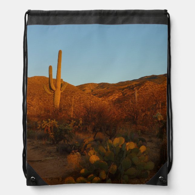 Saguaro Sunset I Arizona Desert Landscape Drawstring Bag (Front)