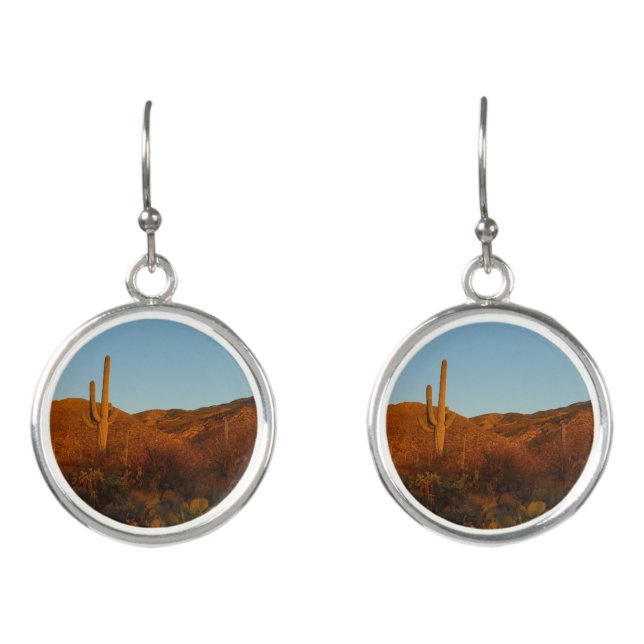 Saguaro Sunset I Arizona Desert Landscape Earrings (Front)