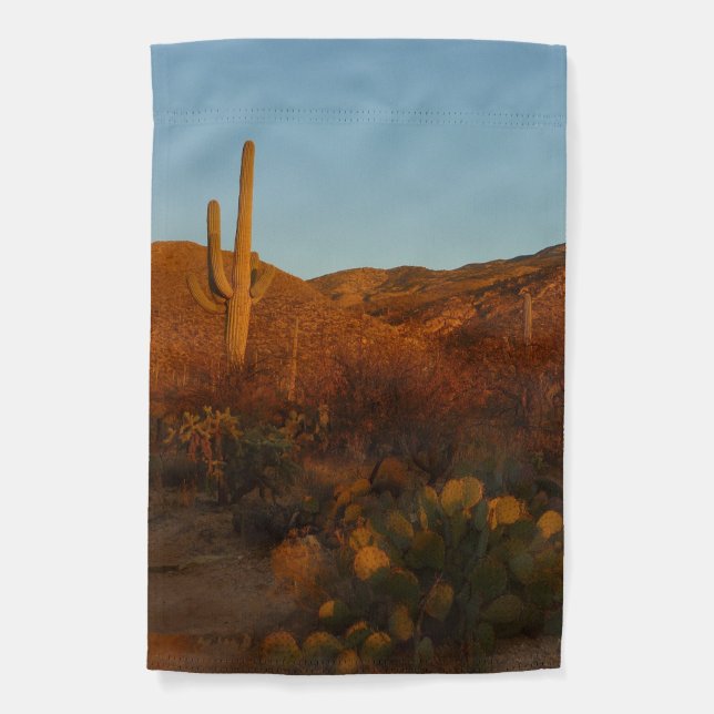 Saguaro Sunset I Arizona Desert Landscape Garden Flag (Front)