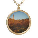 Saguaro Sunset I Arizona Desert Landscape Gold Plated Necklace