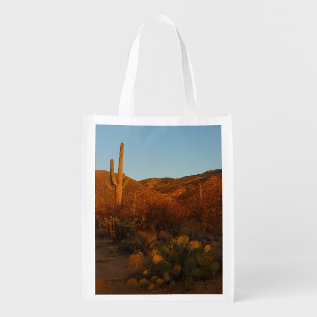 Saguaro Sunset I Arizona Desert Landscape Grocery Bag (Front)