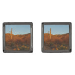 Saguaro Sunset I Arizona Desert Landscape Gunmetal Finish Cufflinks