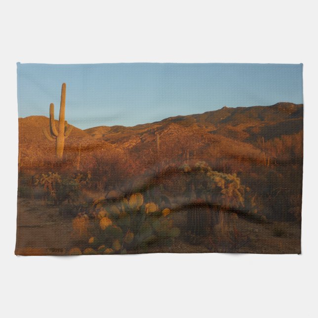 Saguaro Sunset I Arizona Desert Landscape Kitchen Towel (Horizontal)