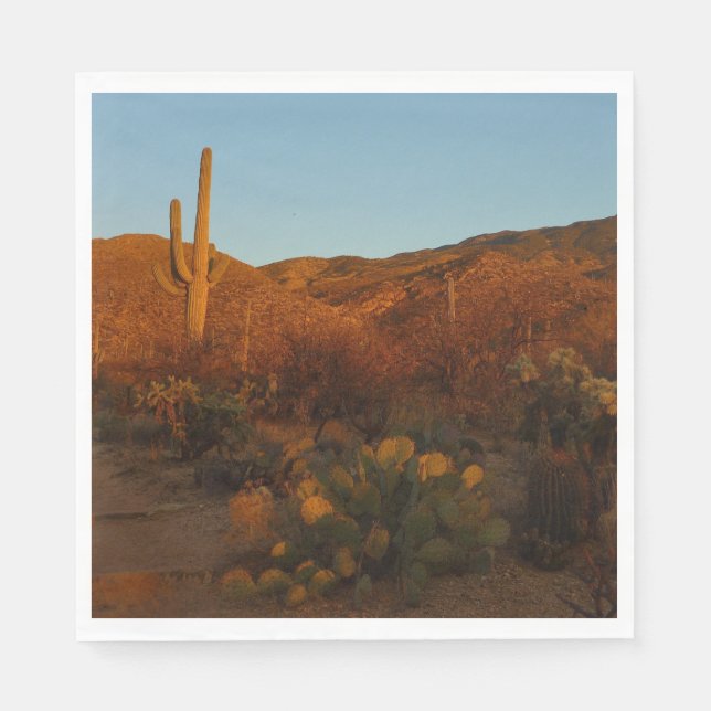 Saguaro Sunset I Arizona Desert Landscape Napkins (Front)