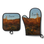 Saguaro Sunset I Arizona Desert Landscape Oven Mitt & Pot Holder Set
