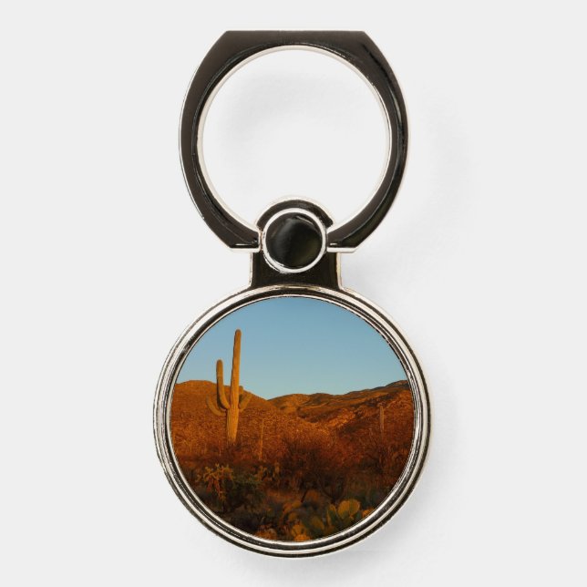 Saguaro Sunset I Arizona Desert Landscape Phone Ring Stand (Front)