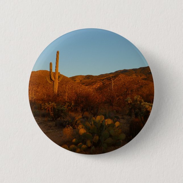 Saguaro Sunset I Arizona Desert Landscape Pinback Button (Front)