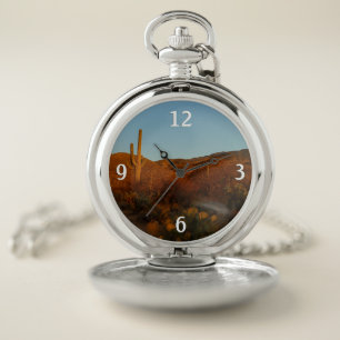 Saguaro Sunset I Arizona Desert Landscape Pocket Watch