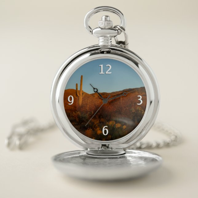 Saguaro Sunset I Arizona Desert Landscape Pocket Watch (Inside)