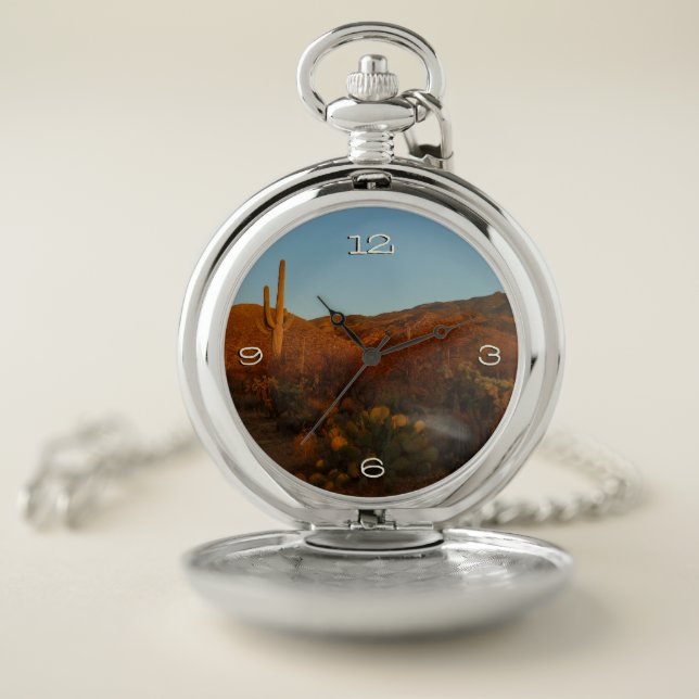 Saguaro Sunset I Arizona Desert Landscape Pocket Watch (Inside)