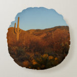 Saguaro Sunset I Arizona Desert Landscape Round Pillow