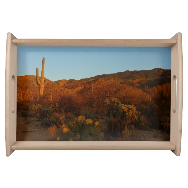 Saguaro Sunset I Arizona Desert Landscape Serving Tray (Front)