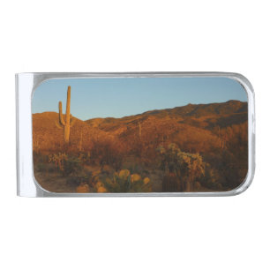 Saguaro Sunset I Arizona Desert Landscape Silver Finish Money Clip