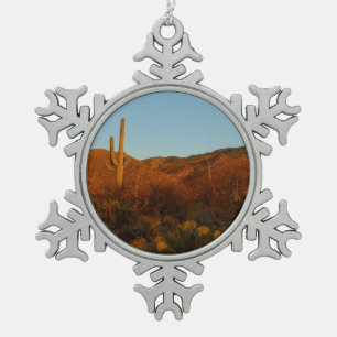 Saguaro Sunset I Arizona Desert Landscape Snowflake Pewter Christmas Ornament