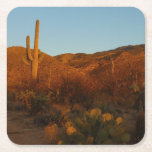 Saguaro Sunset I Arizona Desert Landscape Square Paper Coaster