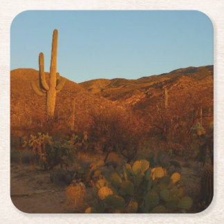 Saguaro Sunset I Arizona Desert Landscape Square Paper Coaster