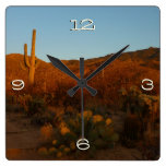 Saguaro Sunset I Arizona Desert Landscape Square Wall Clock