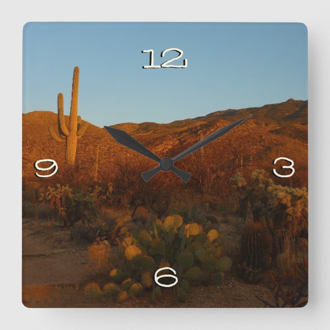 Saguaro Sunset I Arizona Desert Landscape Square Wall Clock (Front)
