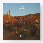 Saguaro Sunset I Arizona Desert Landscape Square Wall Clock