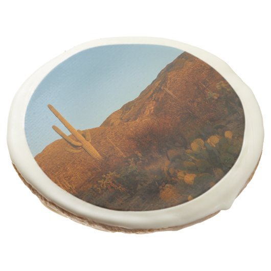 Saguaro Sunset I Arizona Desert Landscape Sugar Cookie (Angled)