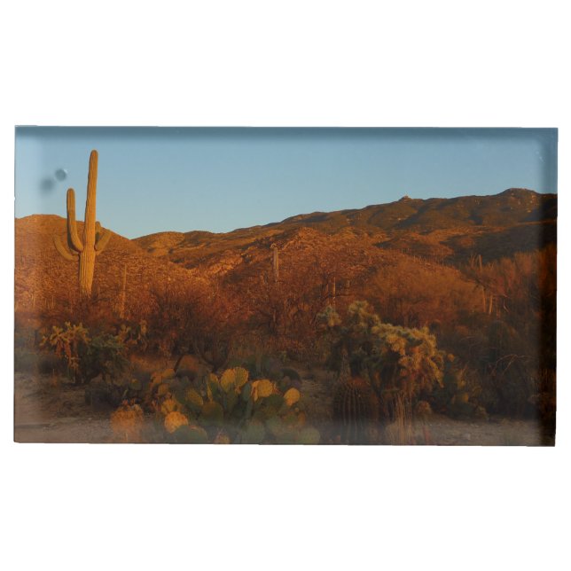 Saguaro Sunset I Arizona Desert Landscape Table Number Holder (Front)