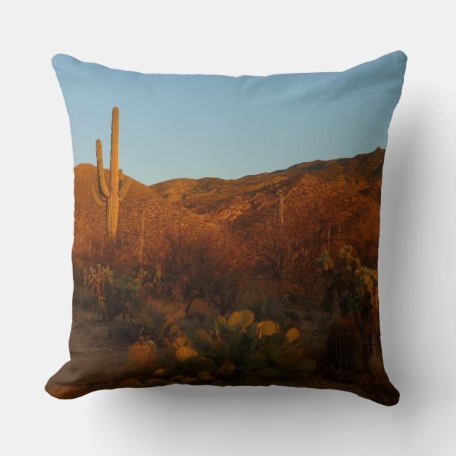 Saguaro Sunset I Arizona Desert Landscape Throw Pillow (Front)