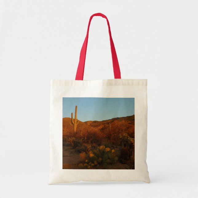 Saguaro Sunset I Arizona Desert Landscape Tote Bag (Front)