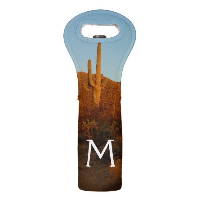 Saguaro Sunset I Arizona Desert Landscape Wine Bag (Front)