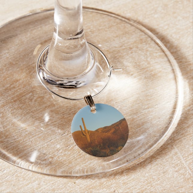 Saguaro Sunset I Arizona Desert Landscape Wine Charm (In Situ)