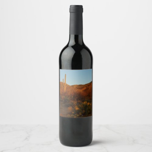 Saguaro Sunset I Arizona Desert Landscape Wine Label