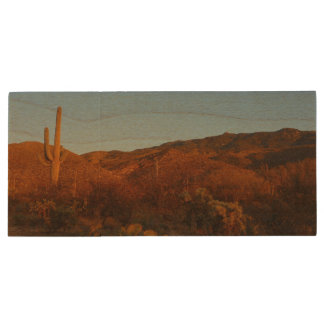 Saguaro Sunset I Arizona Desert Landscape Wood Flash Drive
