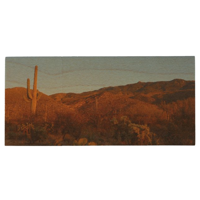 Saguaro Sunset I Arizona Desert Landscape Wood Flash Drive (Back)