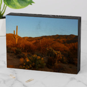 Saguaro Sunset I Arizona Desert Landscape Wooden Box Sign