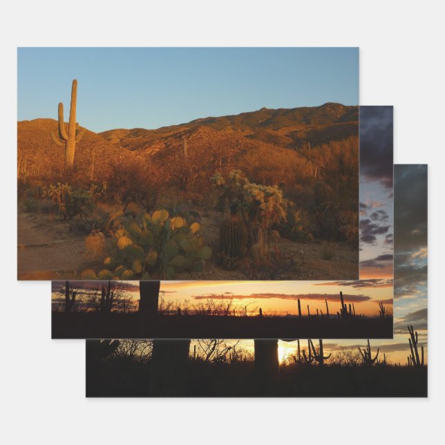 Saguaro Sunset I Arizona Desert Landscape Wrapping Paper Sheets (Set)