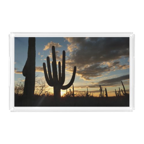 Saguaro Sunset II Arizona Desert Landscape Acrylic Tray