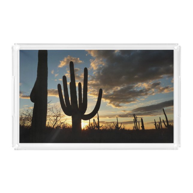 Saguaro Sunset II Arizona Desert Landscape Acrylic Tray (Front)