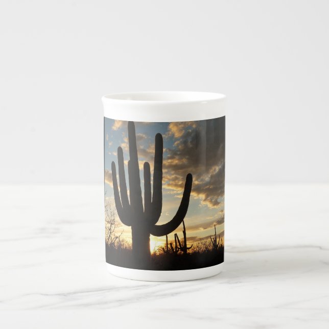 Saguaro Sunset II Arizona Desert Landscape Bone China Mug (Front)