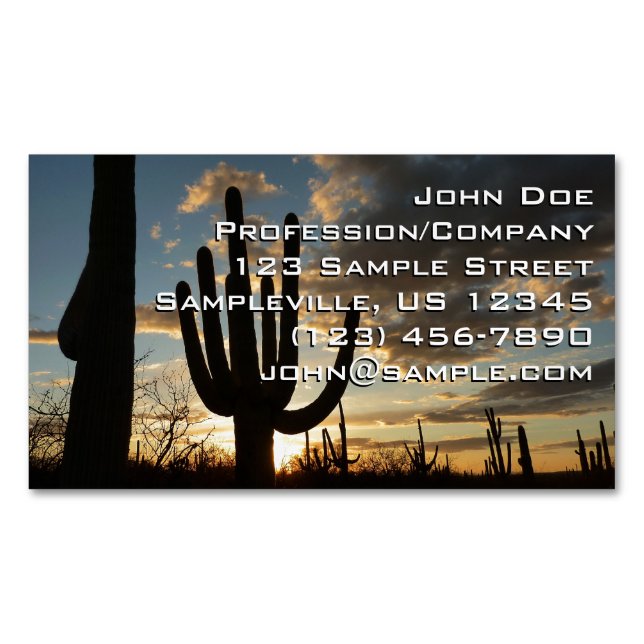 Saguaro Sunset II Arizona Desert Landscape Business Card Magnet (Front)