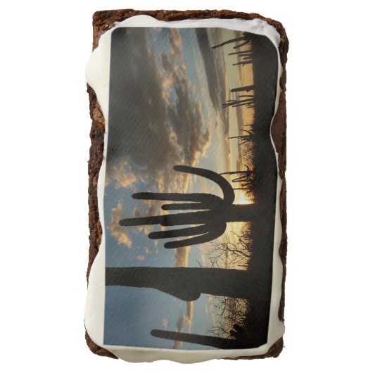 Saguaro Sunset II Arizona Desert Landscape Chocolate Brownie (Rotated)