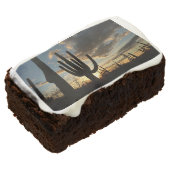 Saguaro Sunset II Arizona Desert Landscape Chocolate Brownie (Angled)