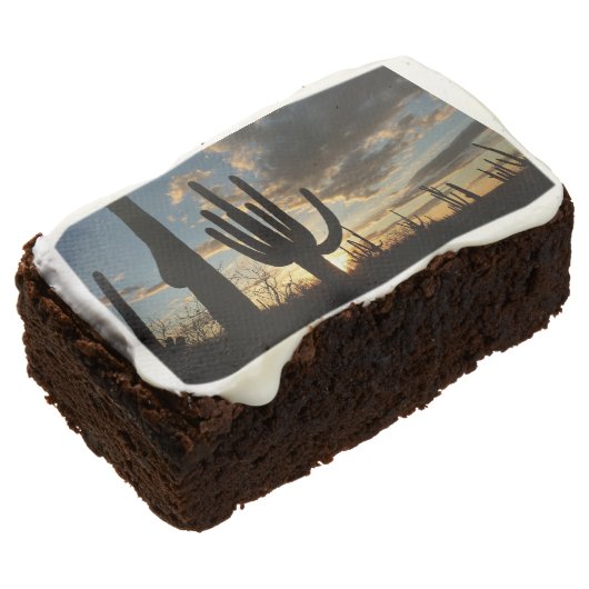Saguaro Sunset II Arizona Desert Landscape Chocolate Brownie (Angled)