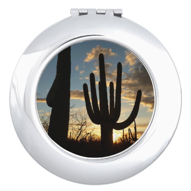 Saguaro Sunset II Arizona Desert Landscape Compact Mirror (Front)