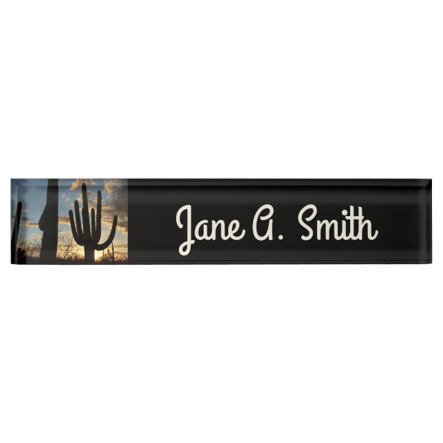 Saguaro Sunset II Arizona Desert Landscape Desk Name Plate (Front)
