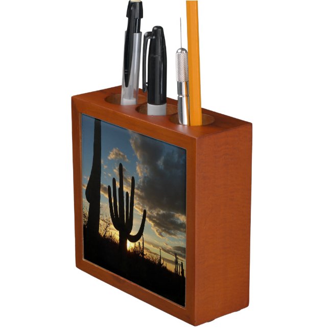 Saguaro Sunset II Arizona Desert Landscape Desk Organizer (In Situ)