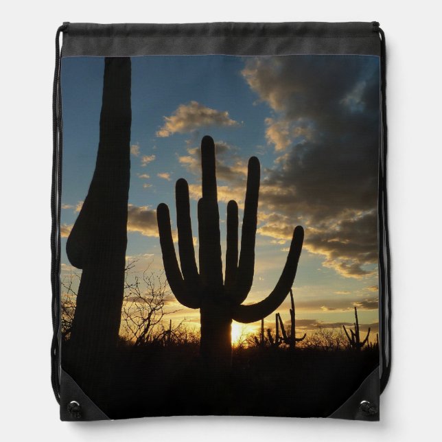 Saguaro Sunset II Arizona Desert Landscape Drawstring Bag (Front)