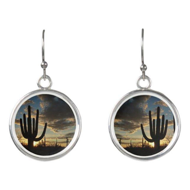 Saguaro Sunset II Arizona Desert Landscape Earrings (Front)