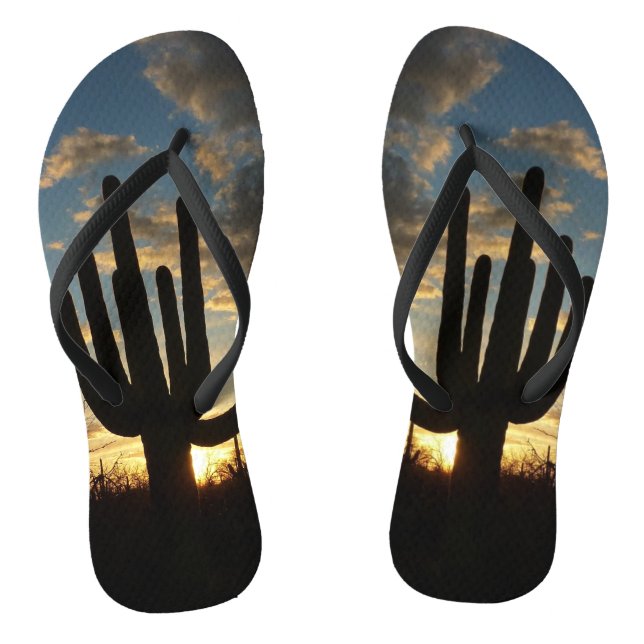 Saguaro Sunset II Arizona Desert Landscape Flip Flops (Footbed)